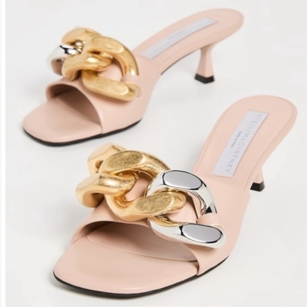 Stella McCartney Blush Heels with Gold and Silver Chain